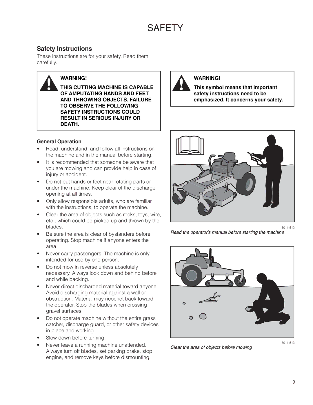 Husqvarna RZ4221 BF / 967176101 warranty Safety Instructions, General Operation 