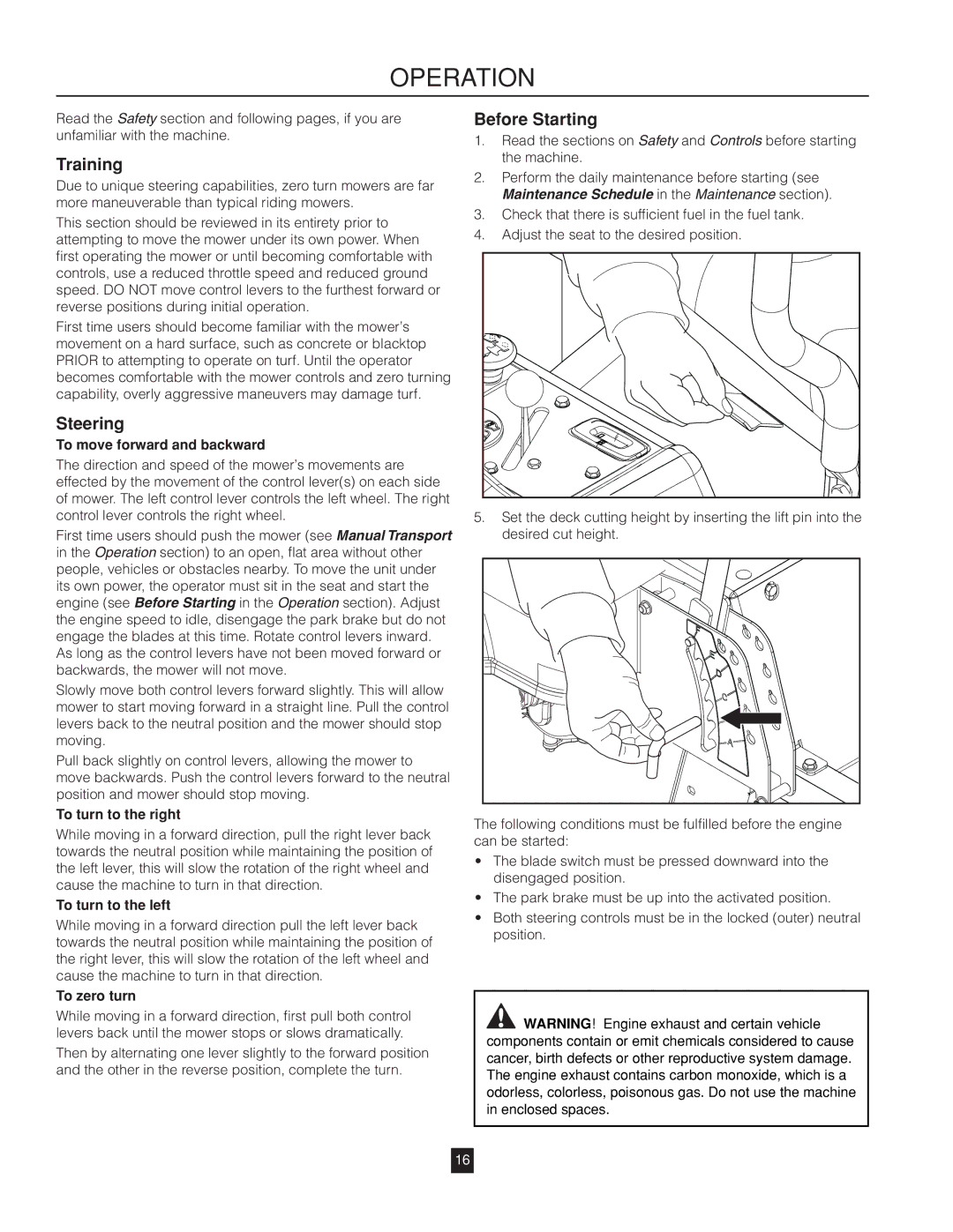 Husqvarna RZ46215 warranty Operation, Training, Steering, Before Starting 