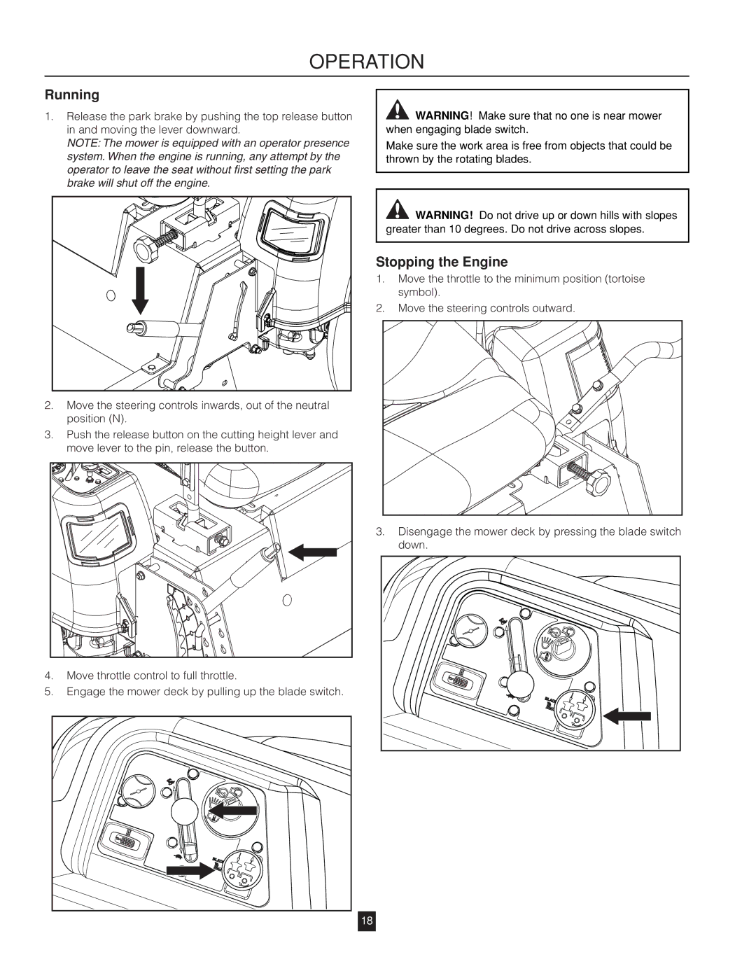 Husqvarna RZ46215 warranty Running, Stopping the Engine 