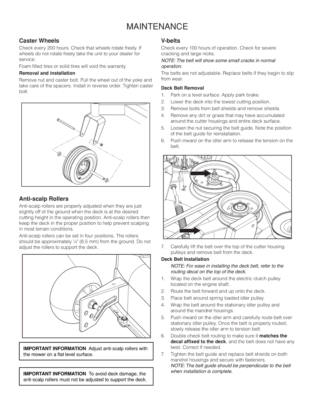 Husqvarna RZ46215 warranty Caster Wheels, Belts, Anti-scalp Rollers 