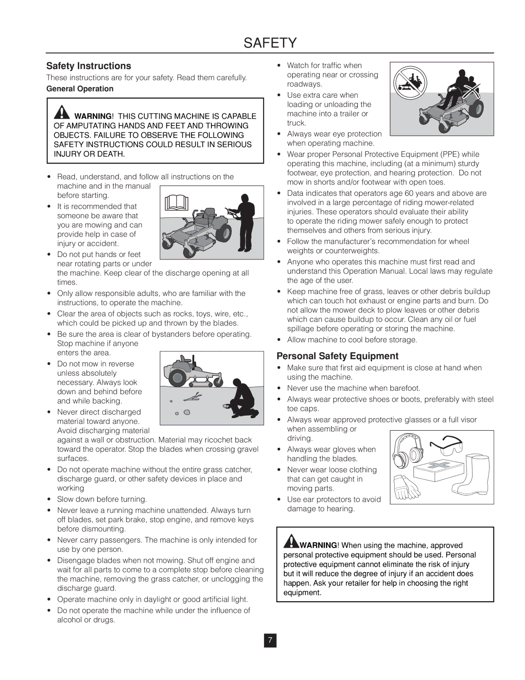 Husqvarna RZ46215 warranty Safety Instructions, Personal Safety Equipment, General Operation 