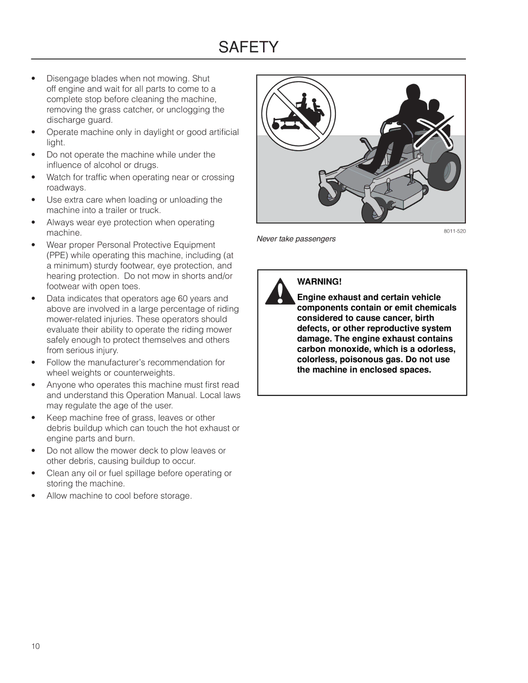 Husqvarna RZ4623/967009801 warranty Never take passengers 