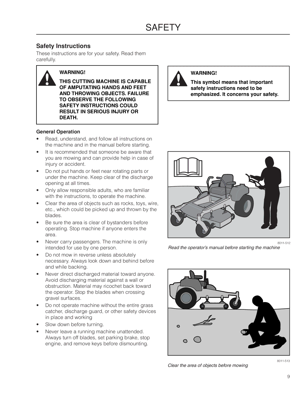 Husqvarna RZ4623/967009801 warranty Safety Instructions, General Operation 