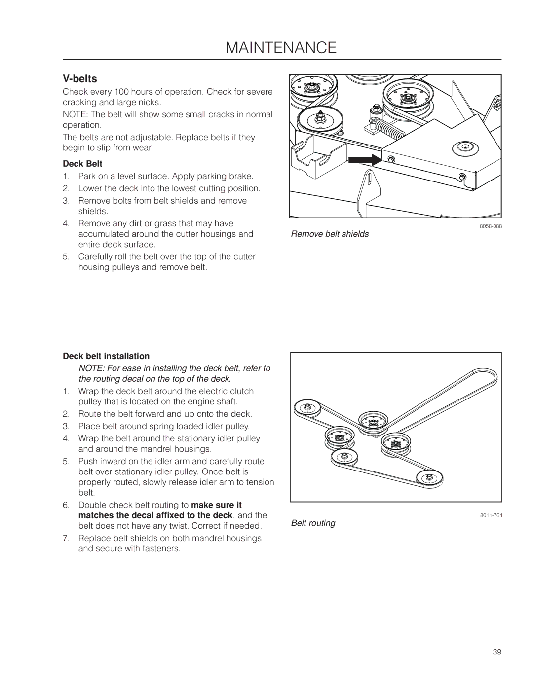 Husqvarna RZ4621, RZ5424 / 966659301, RZ4623 / 966678201, RZ4824F / 966678301 manual Belts, Deck Belt, Deck belt installation 