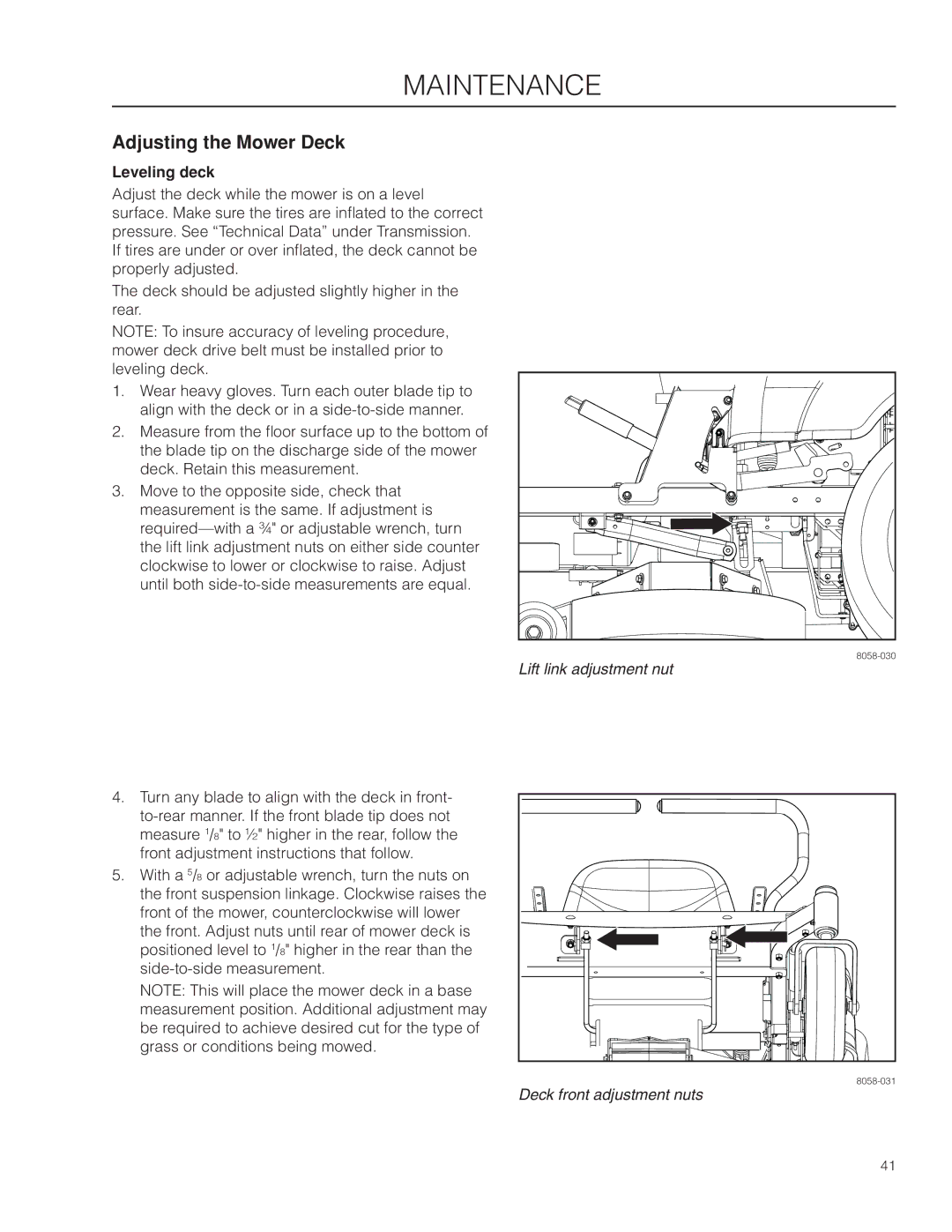 Husqvarna RZ4222F / 966659401, RZ5424 / 966659301, RZ4623 / 966678201, RZ4621 CA Adjusting the Mower Deck, Leveling deck 