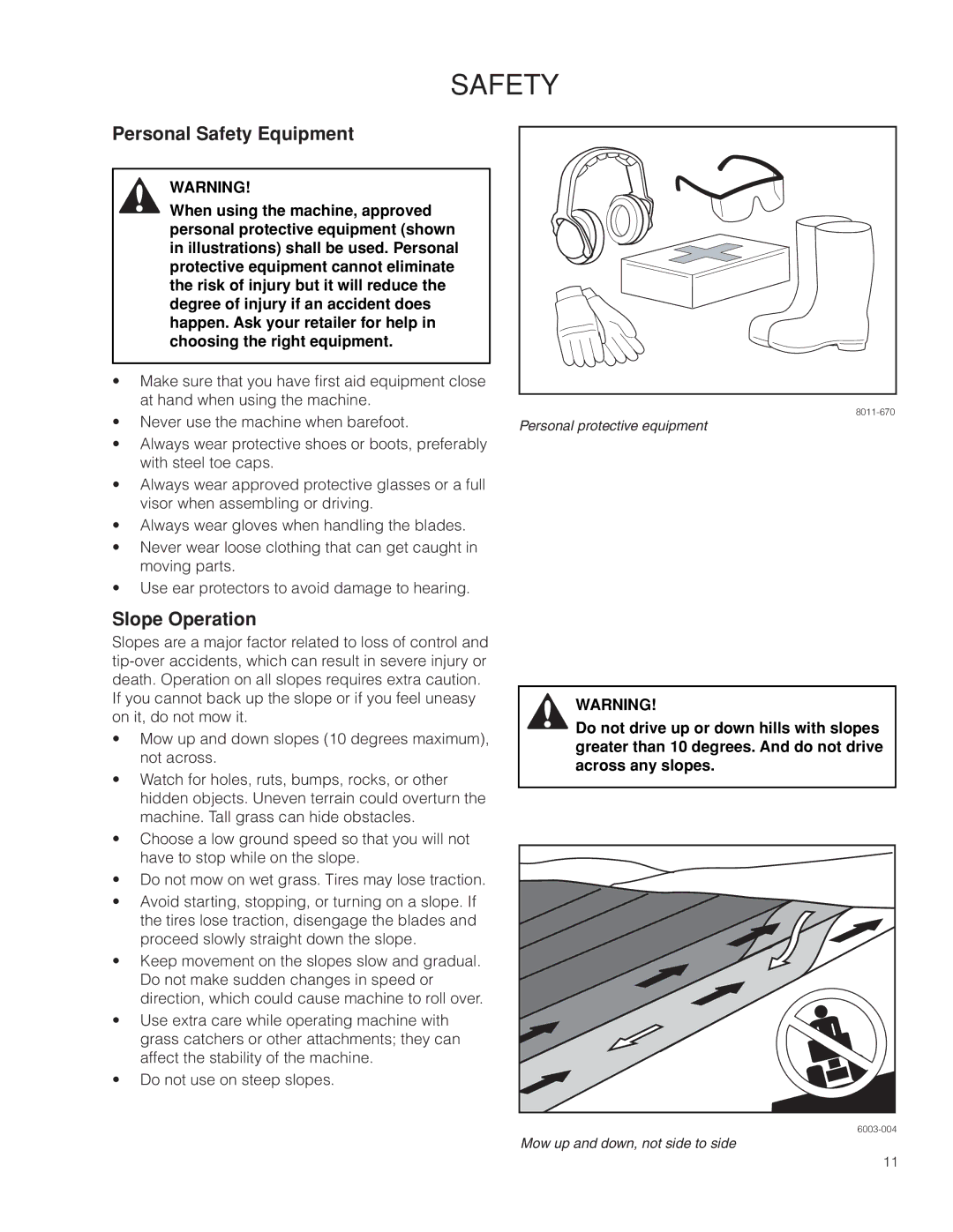 Husqvarna RZ54i / 967003604 warranty Personal Safety Equipment, Slope Operation 