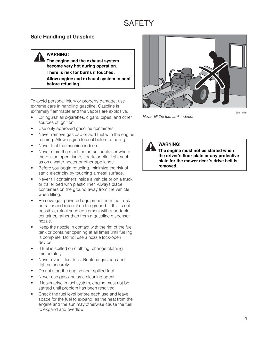 Husqvarna RZ54i / 967003604 warranty Safe Handling of Gasoline 