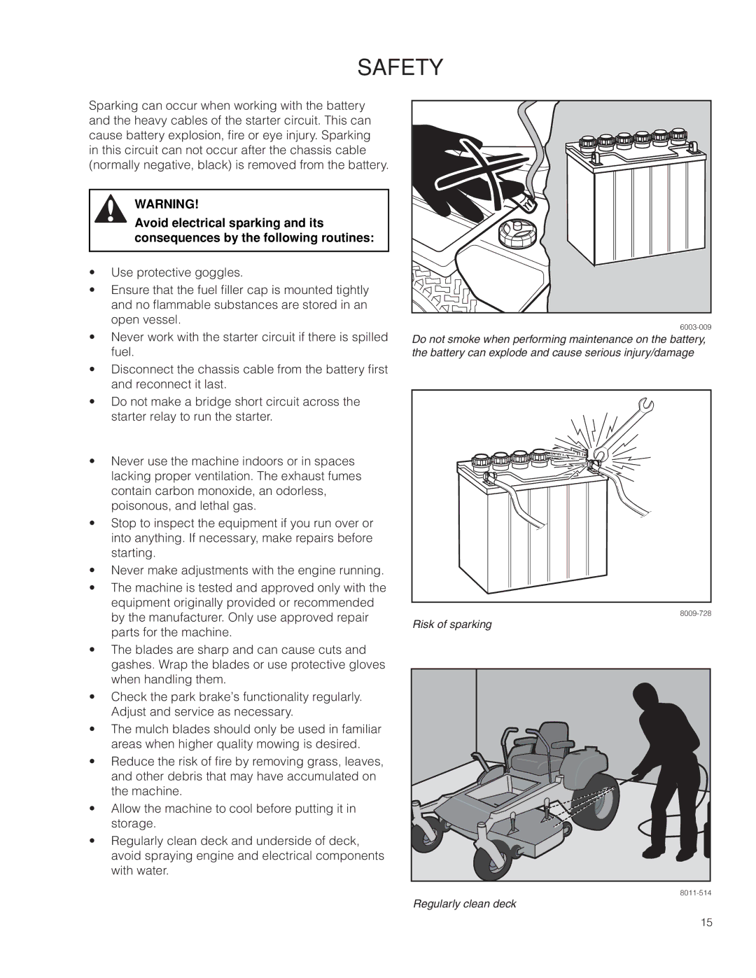 Husqvarna RZ54i / 967003604 warranty Risk of sparking 