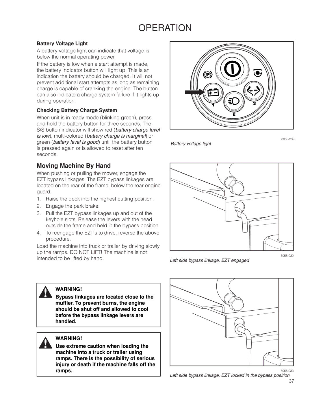 Husqvarna RZ54i / 967003604 warranty Moving Machine By Hand, Battery Voltage Light, Checking Battery Charge System 