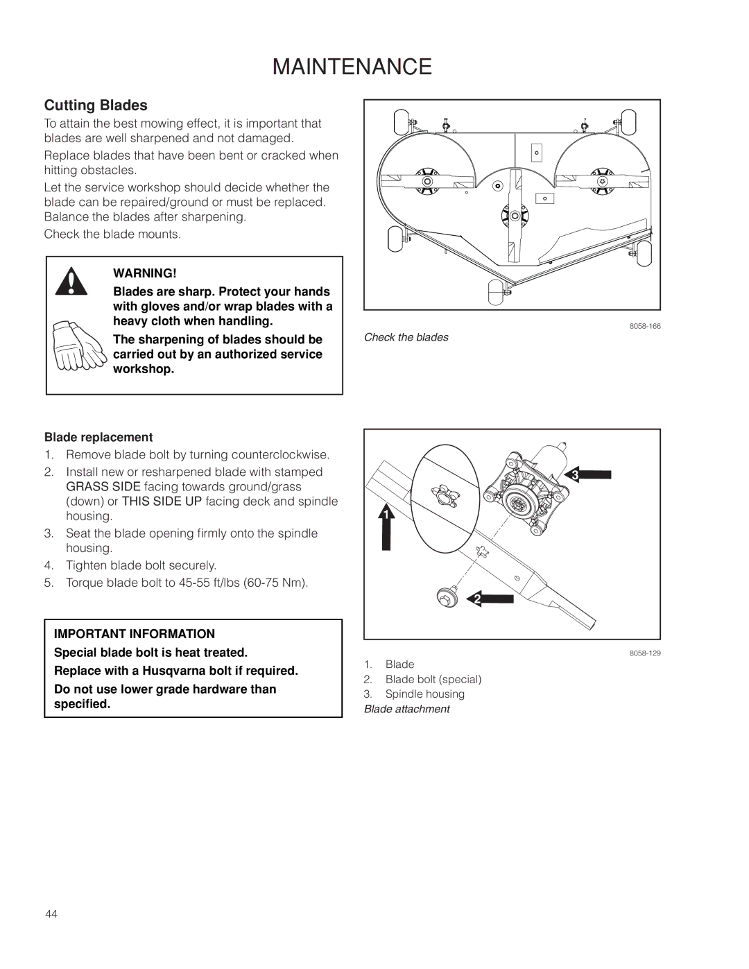 Husqvarna RZ54i / 967003604 warranty Cutting Blades 