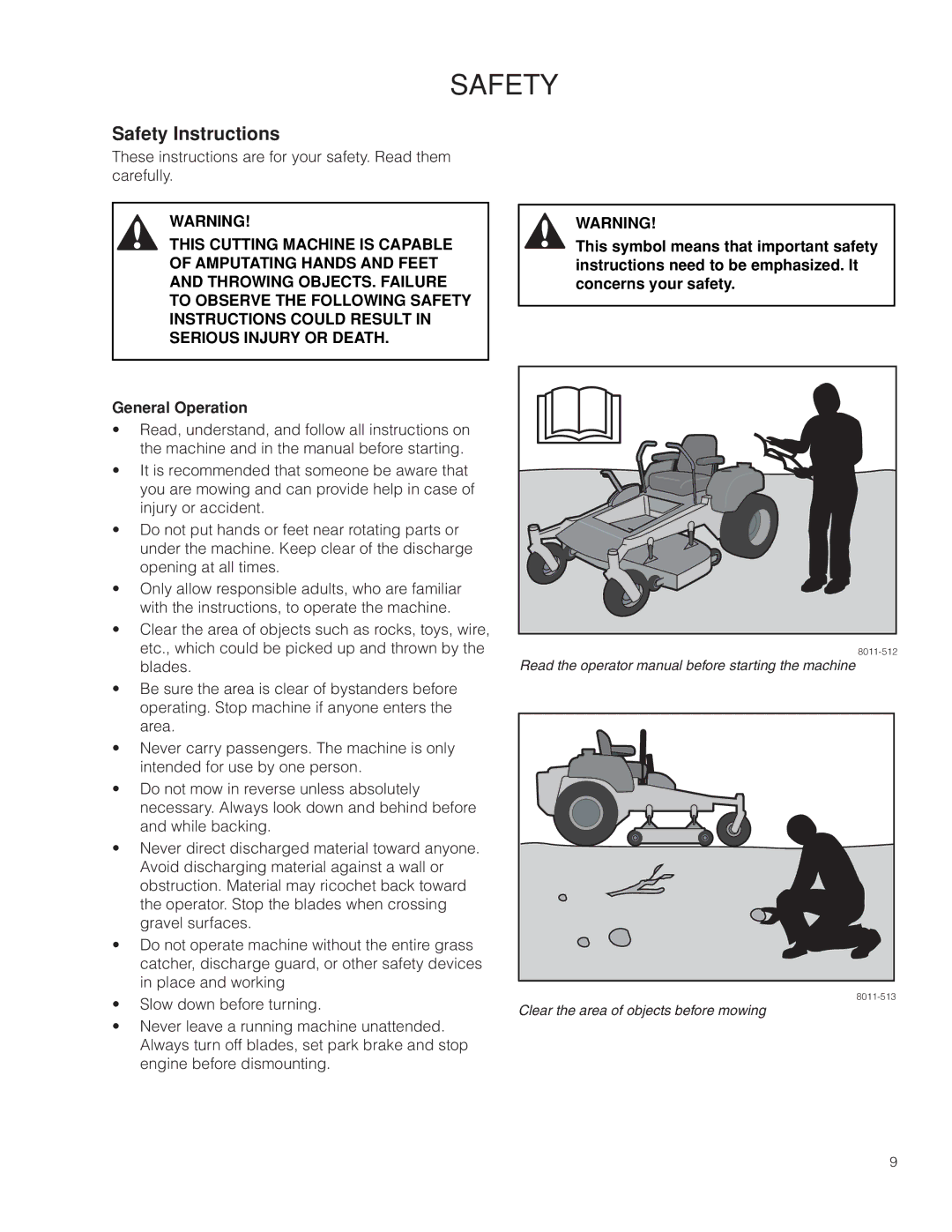 Husqvarna RZ54i / 967003604 warranty Safety Instructions, General Operation 