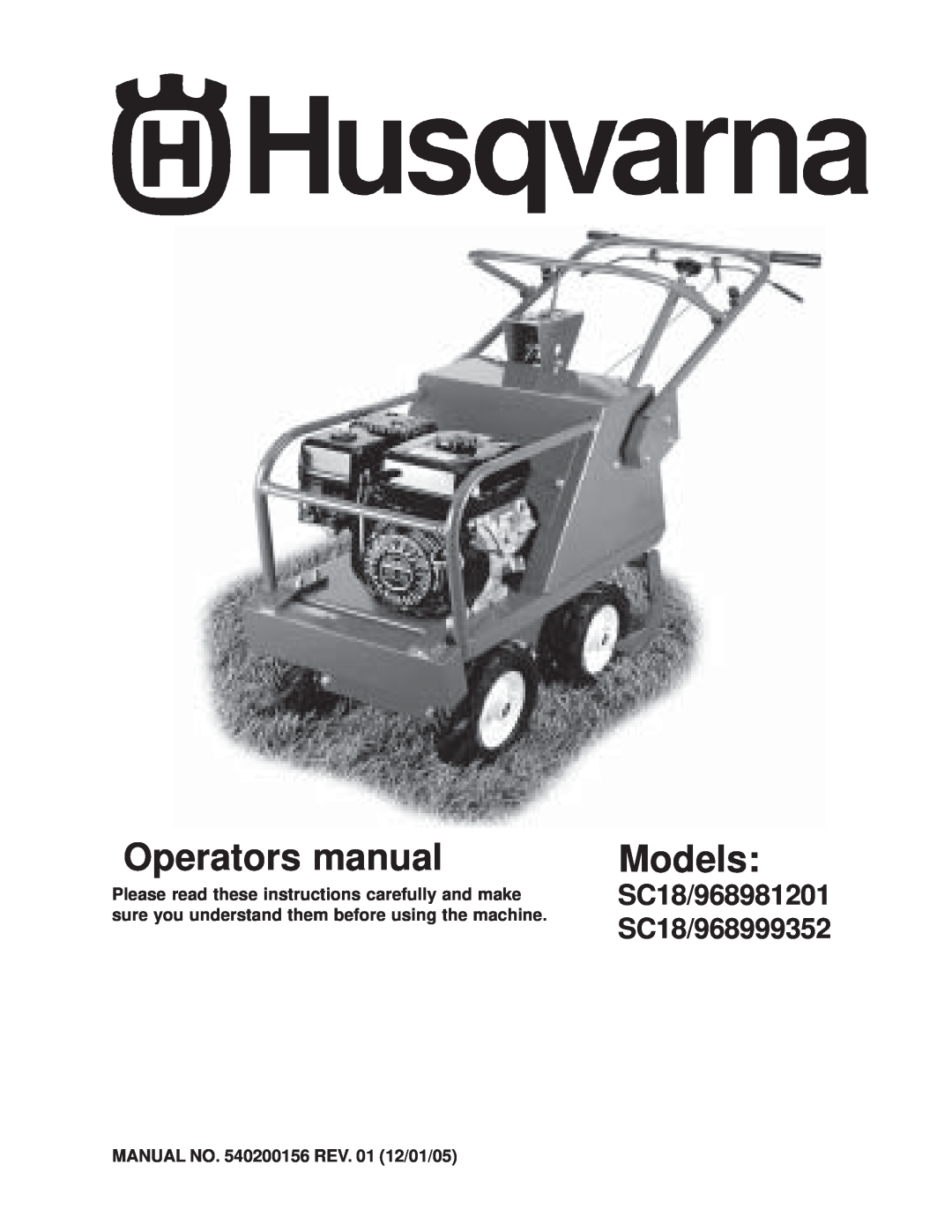 Husqvarna manual Operators manual, Models, SC18/968981201 SC18/968999352 