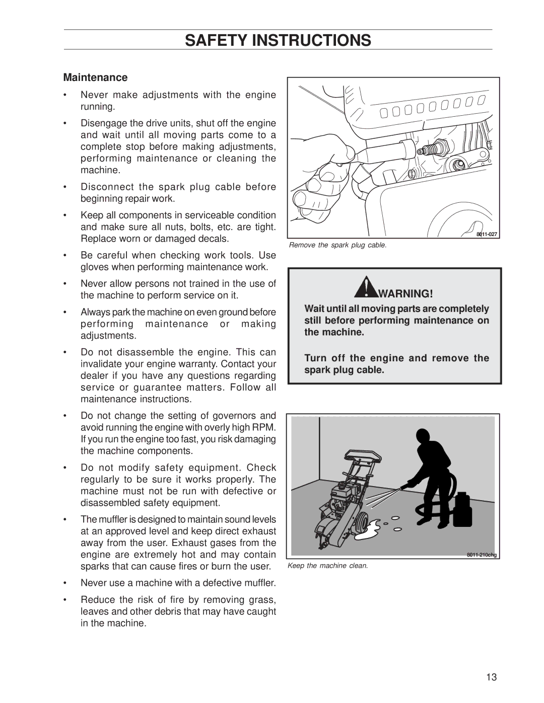 Husqvarna SG13/968999353, SG13A, SG13 manual Maintenance 