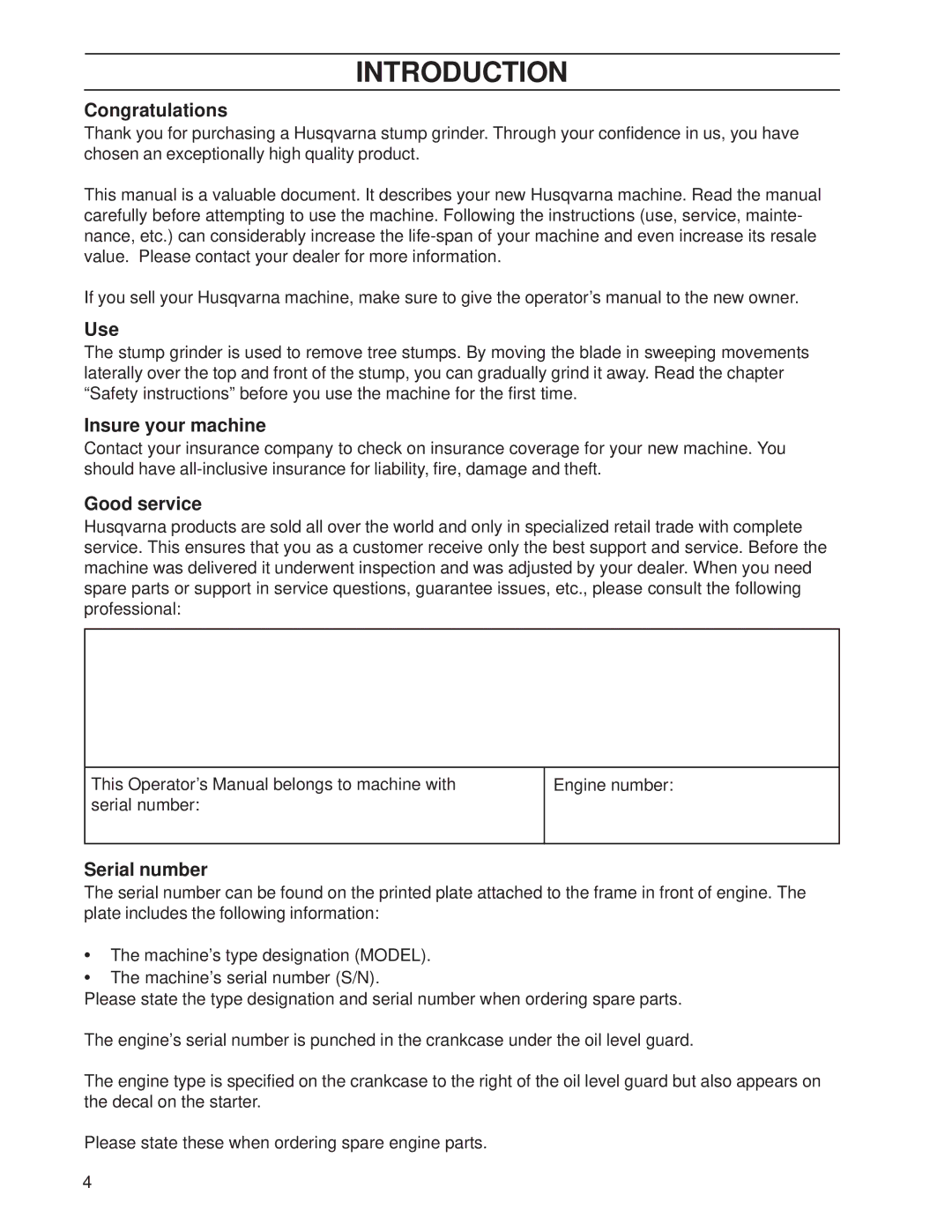 Husqvarna SG13A, SG13, SG13/968999353 manual Introduction 