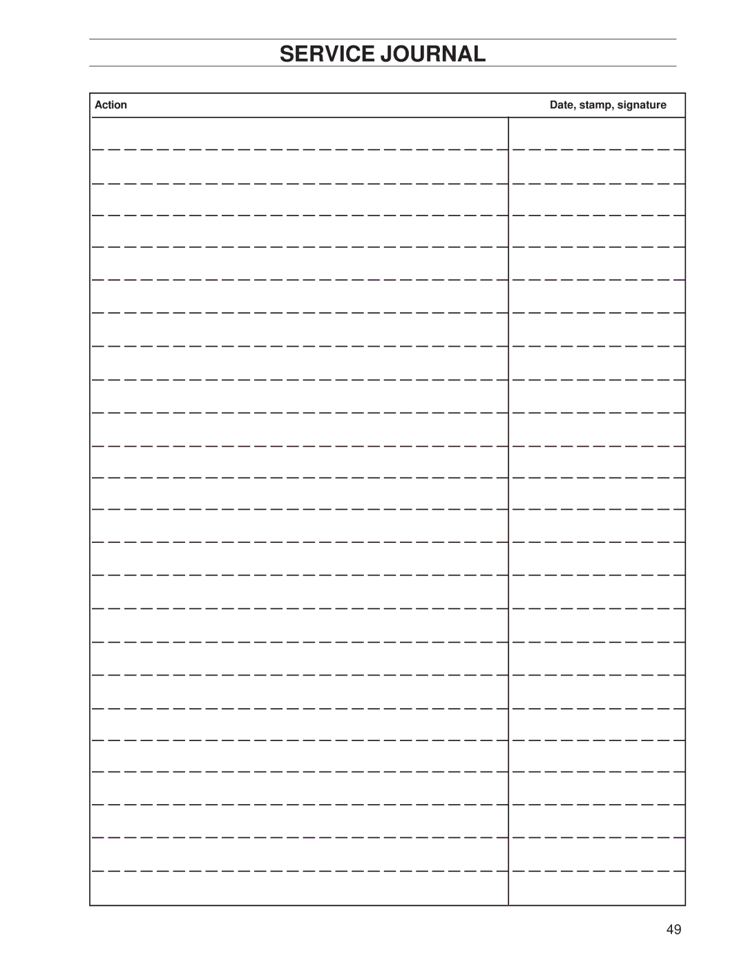 Husqvarna SG13/968999353, SG13A, SG13 manual Service Journal 