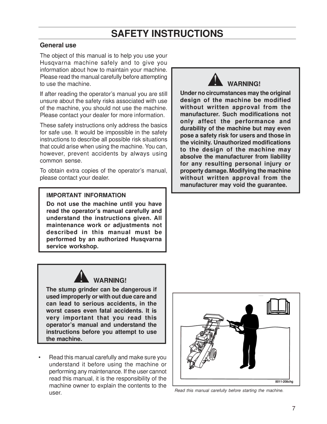 Husqvarna SG13/968999353, SG13A, SG13 manual Safety Instructions, General use 