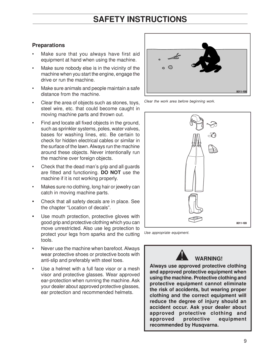 Husqvarna SG13/968999353, SG13A, SG13 manual Preparations 