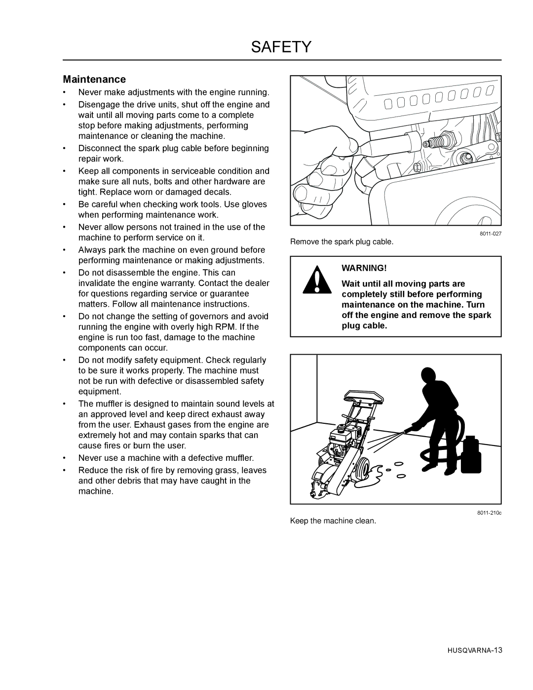 Husqvarna SG13B manual Maintenance 