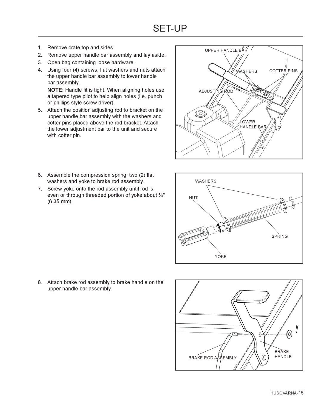 Husqvarna SG13B manual Set-Up 