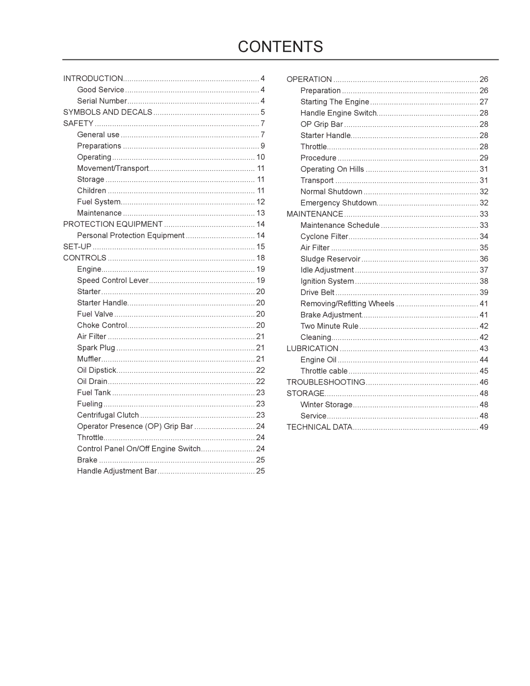 Husqvarna SG13B manual Contents 