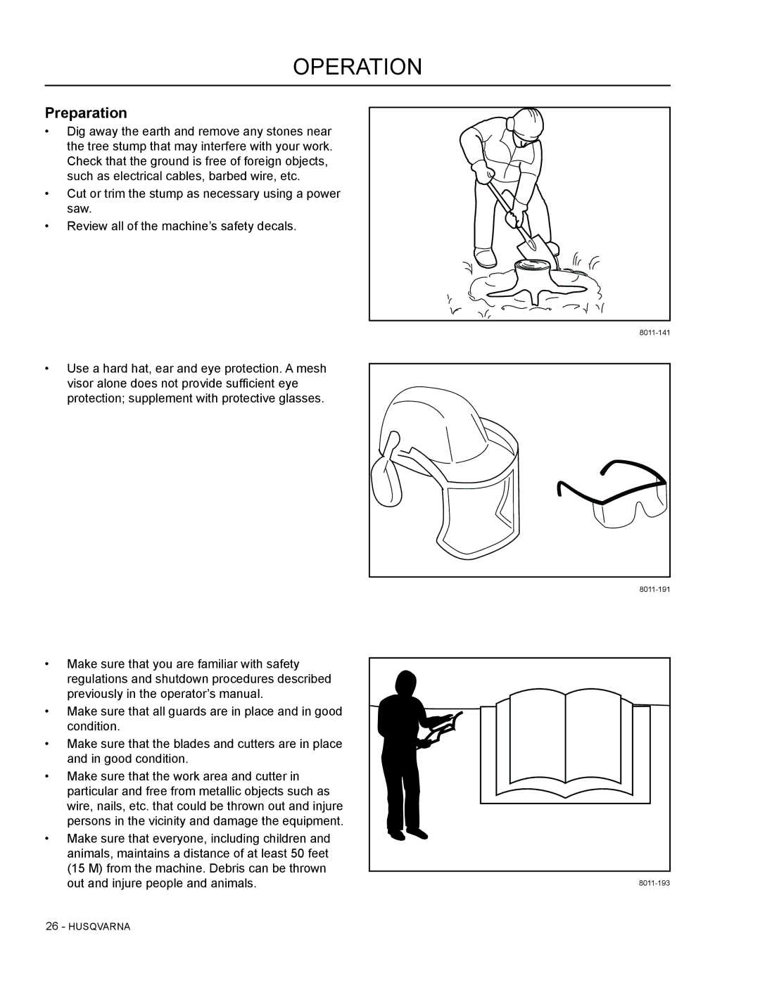 Husqvarna SG13B manual Operation, Preparation 