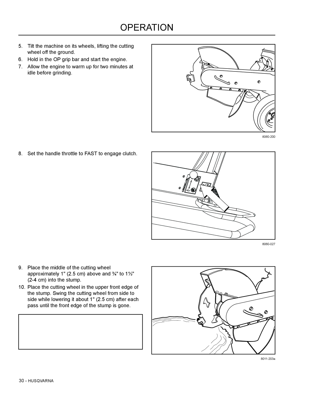 Husqvarna SG13B manual Set the handle throttle to Fast to engage clutch 