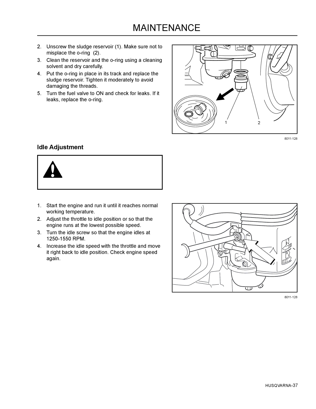 Husqvarna SG13B manual Idle Adjustment 