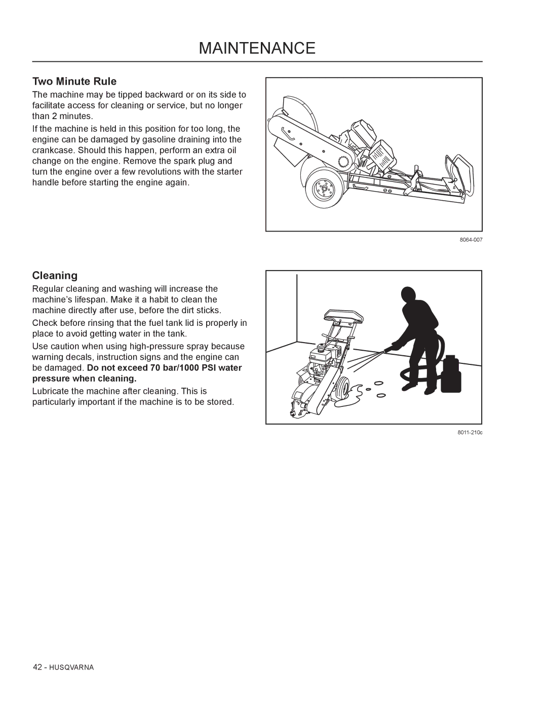 Husqvarna SG13B manual Two Minute Rule, Cleaning 