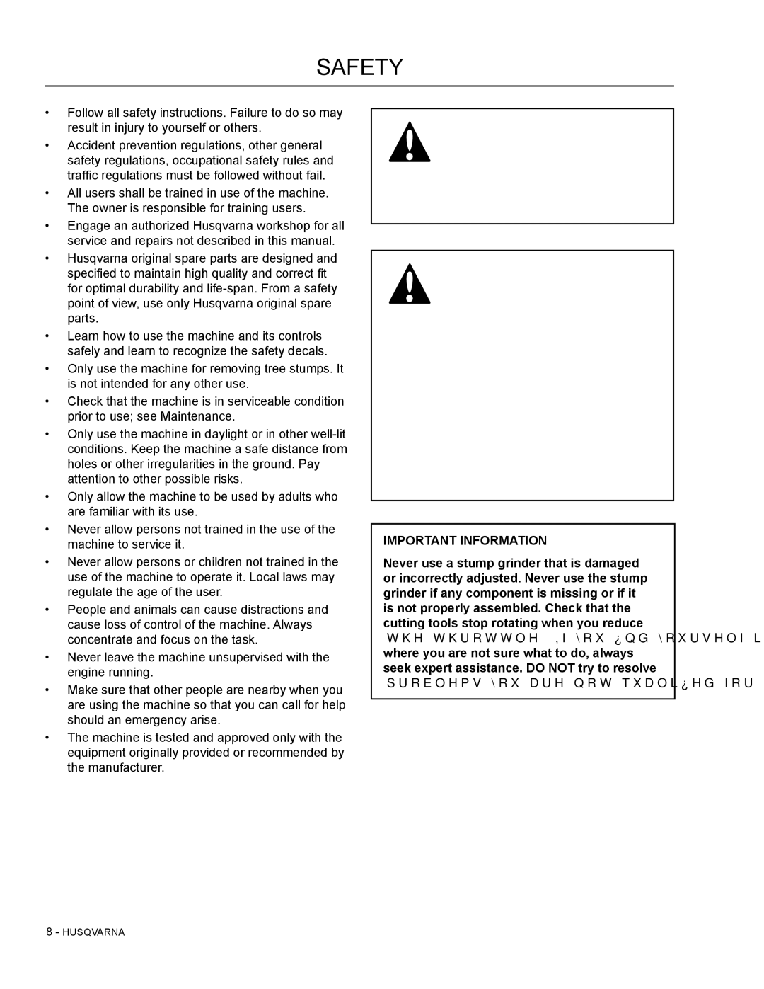 Husqvarna SG13B manual Safety 