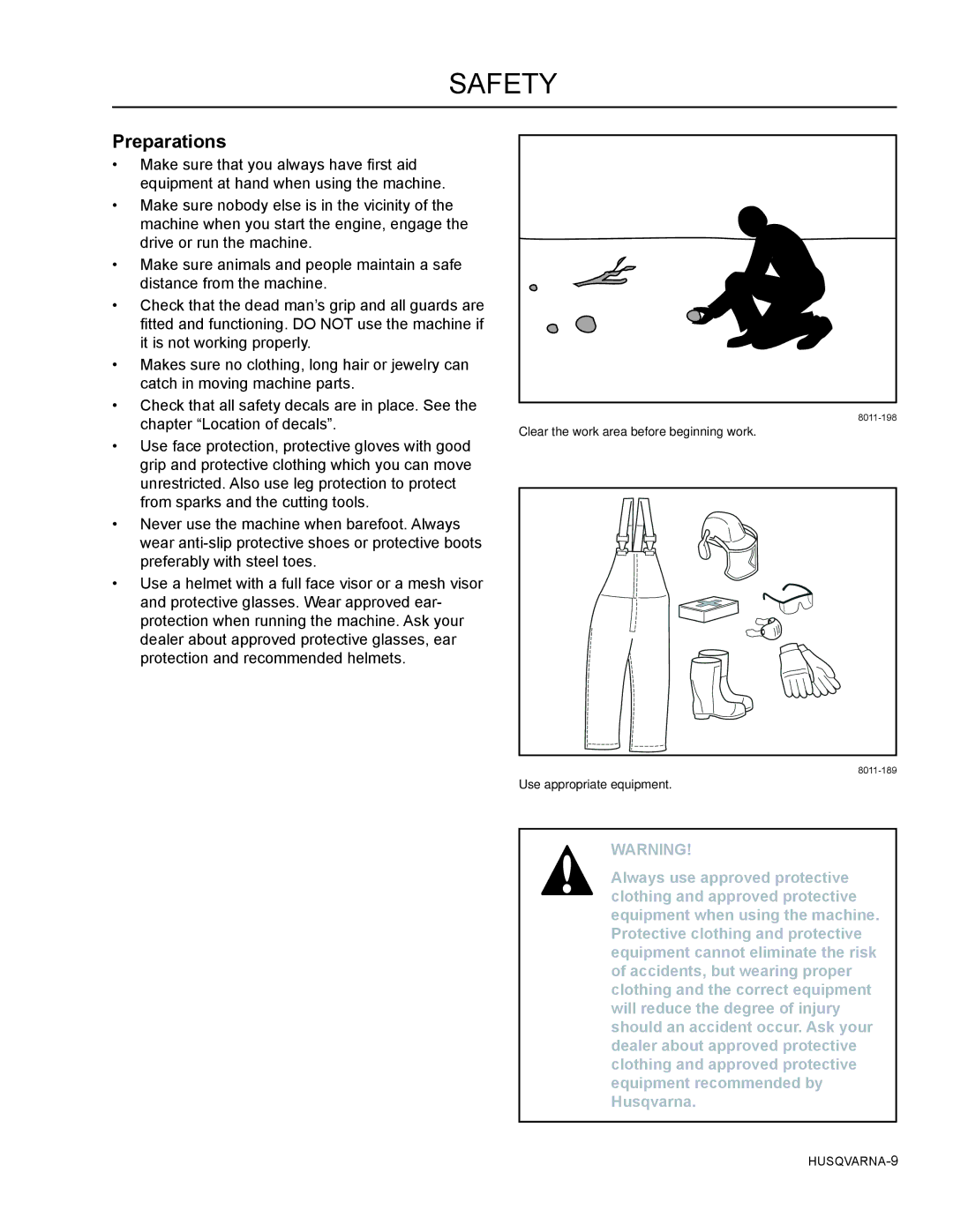 Husqvarna SG13B manual Preparations 