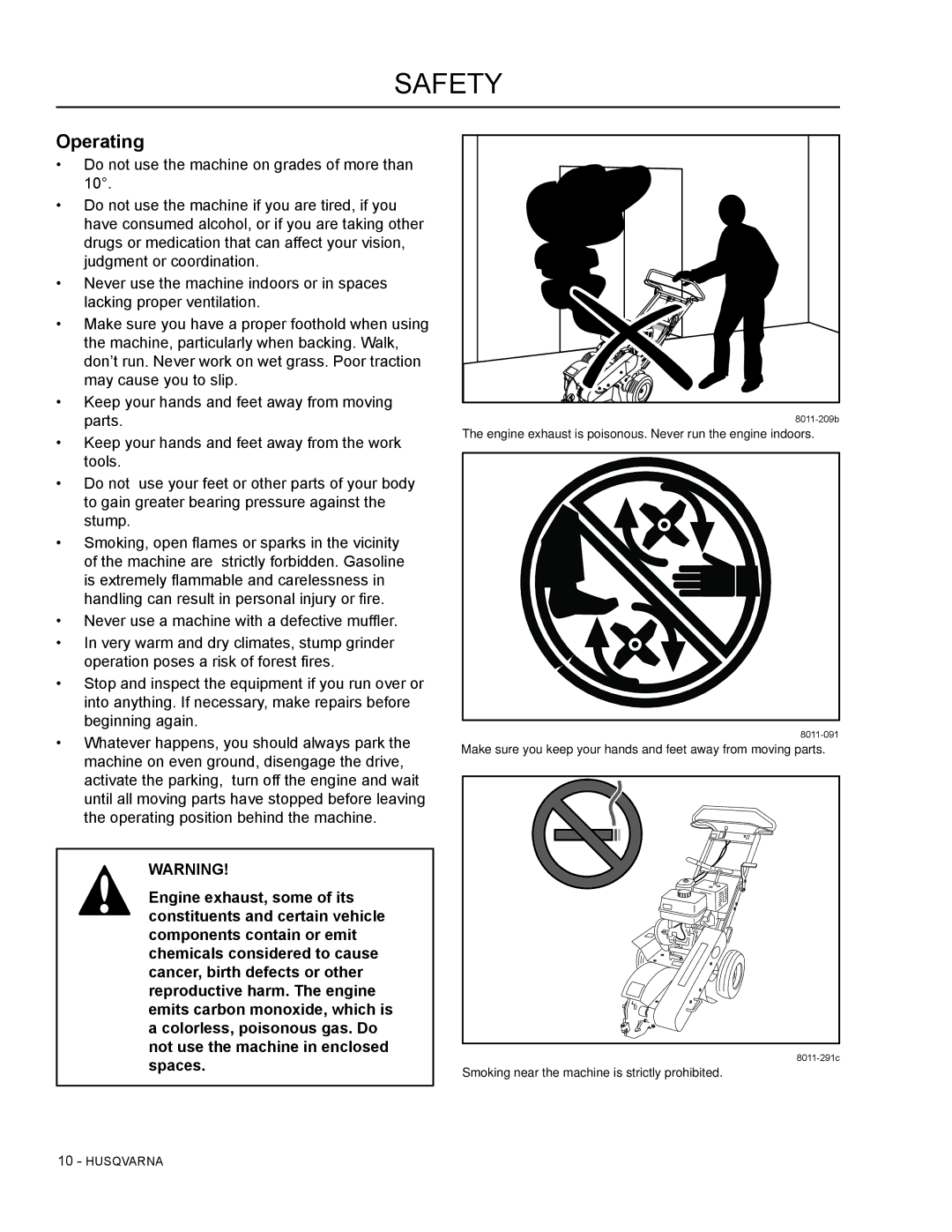 Husqvarna SG13B manual Operating 