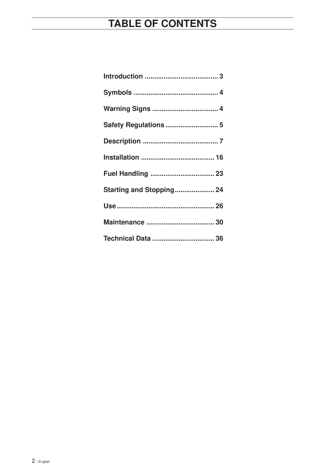 Husqvarna SMB 70, SMB 70 E manual Table of Contents 