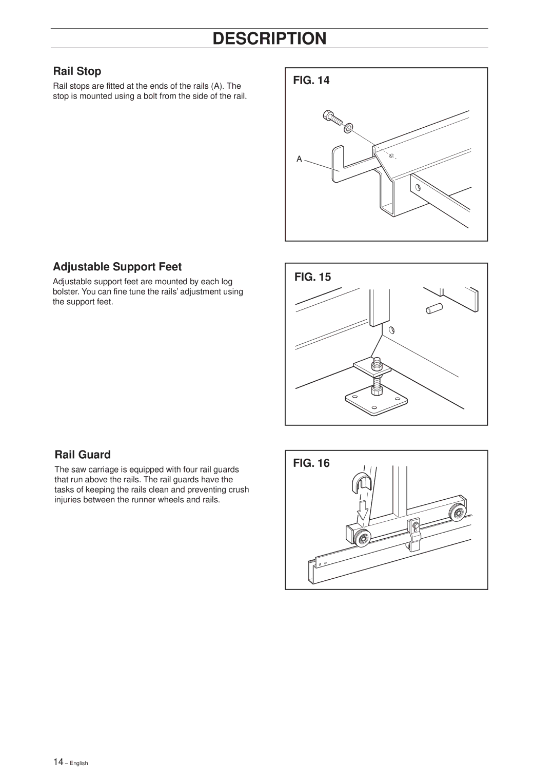 Husqvarna SMC 50 EF manual Rail Stop, Adjustable Support Feet, Rail Guard 