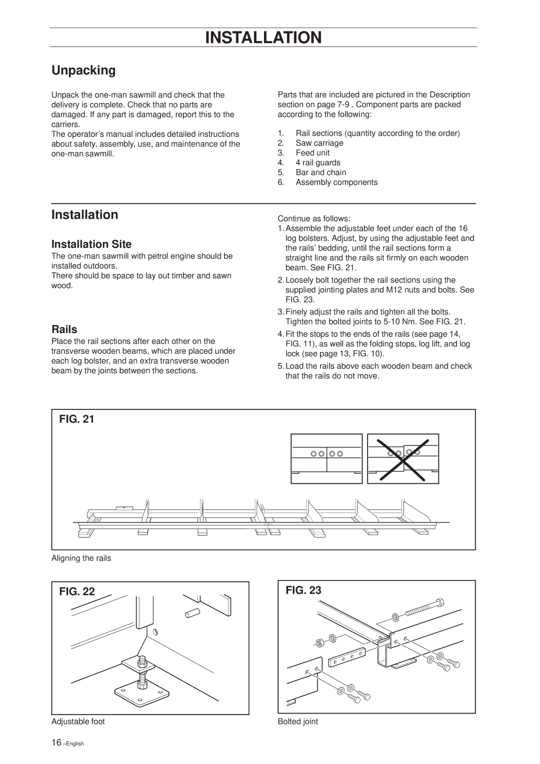 Husqvarna SMC 50 EF manual Unpacking, Installation Site, Rails 