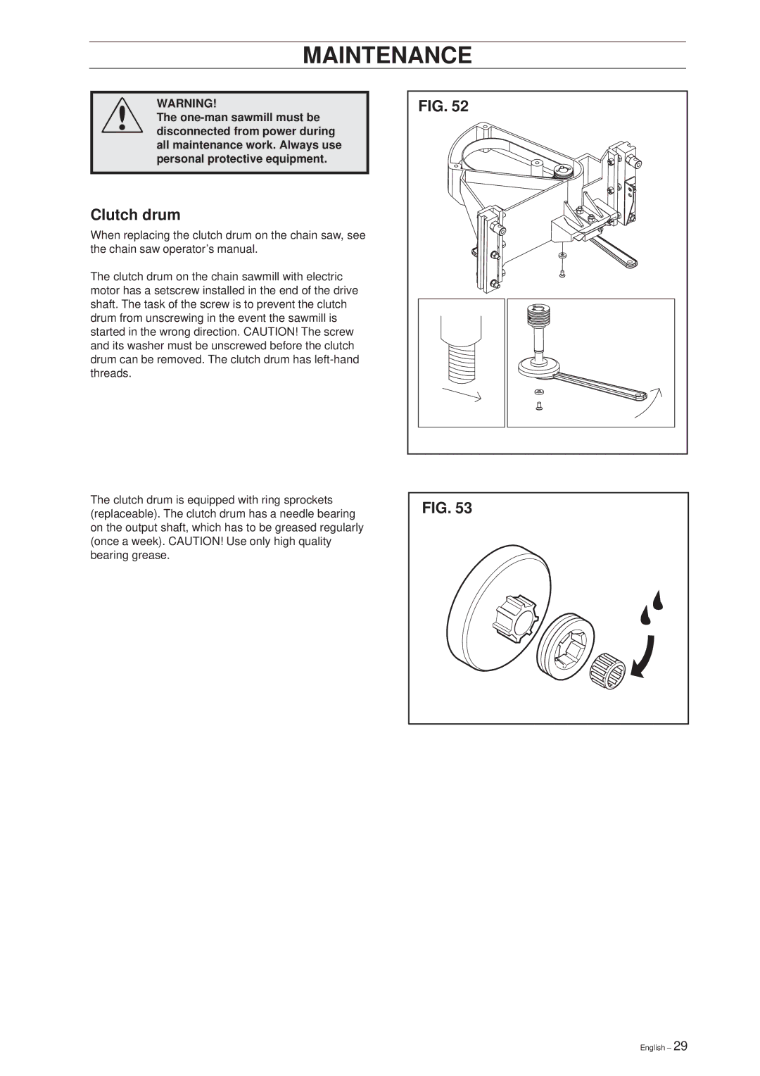 Husqvarna SMC 50 EF manual Maintenance, Clutch drum 