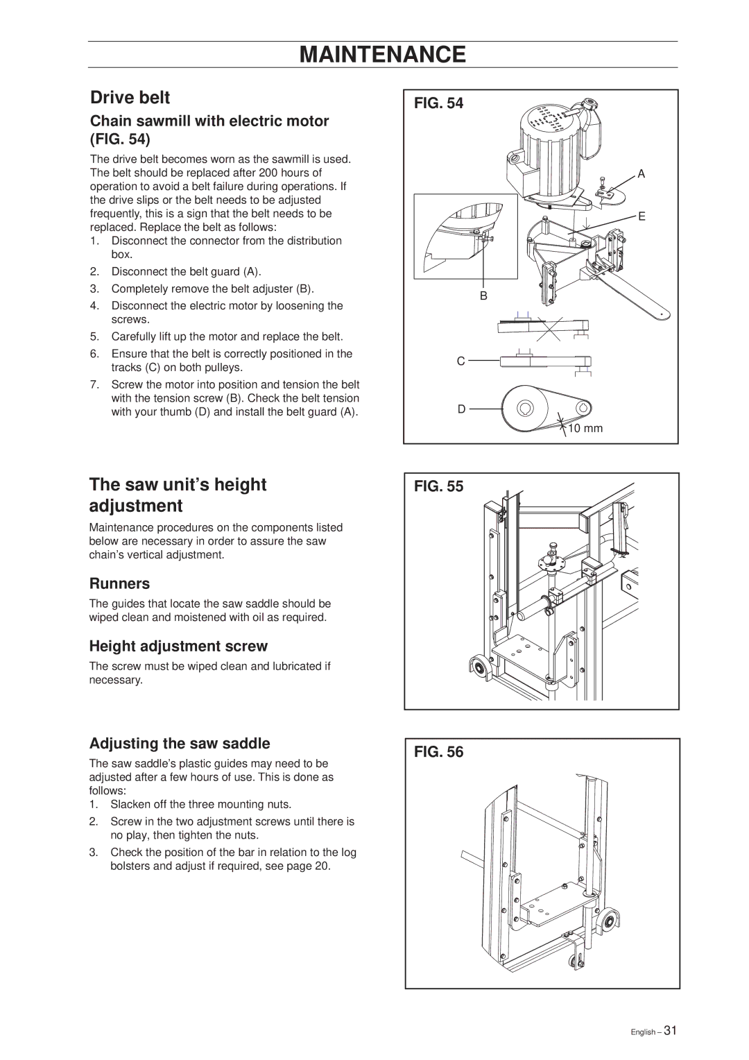 Husqvarna SMC 50 EF manual Drive belt, Saw unit’s height adjustment 