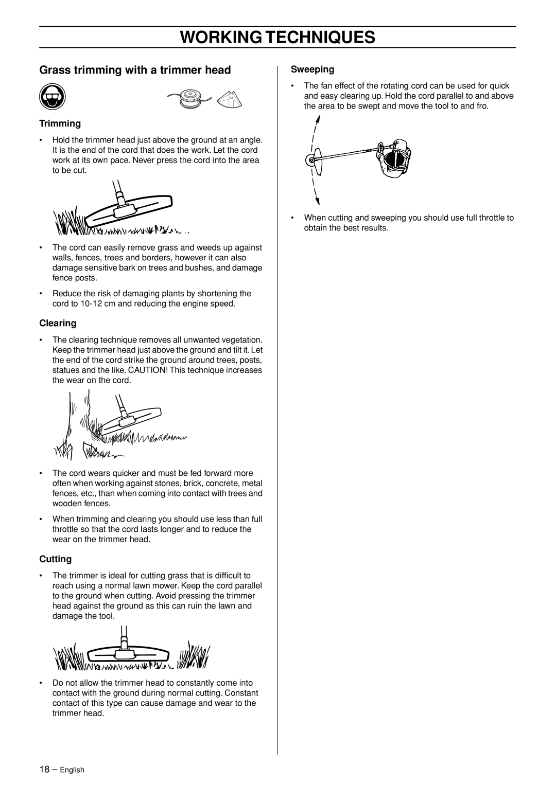 Husqvarna SPM1702SM manual Grass trimming with a trimmer head, Trimming 