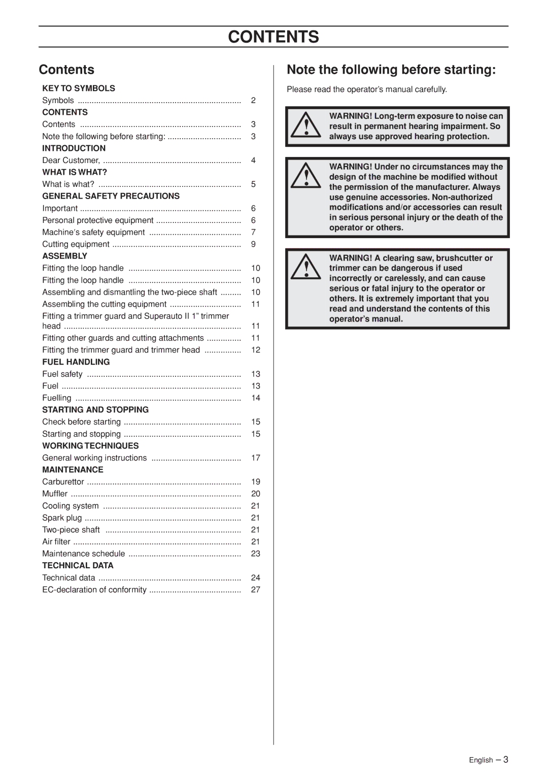 Husqvarna SPM1702SM manual Contents 