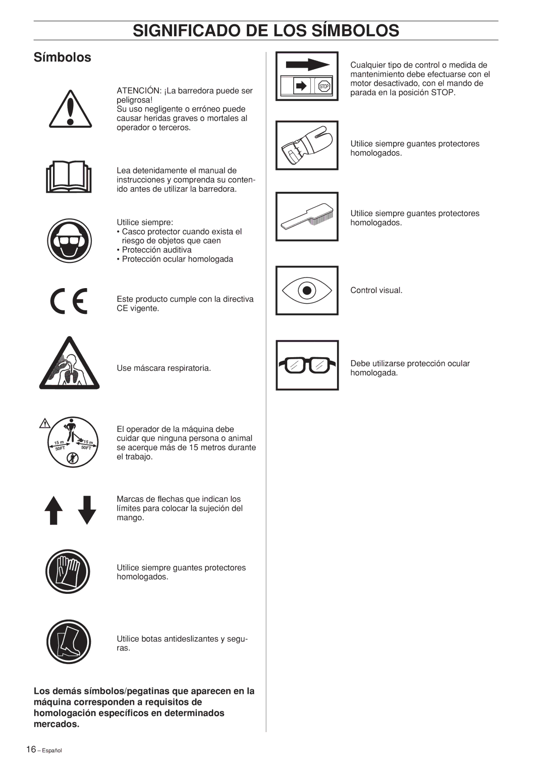 Husqvarna SR600 manuel dutilisation Significado DE LOS Símbolos 
