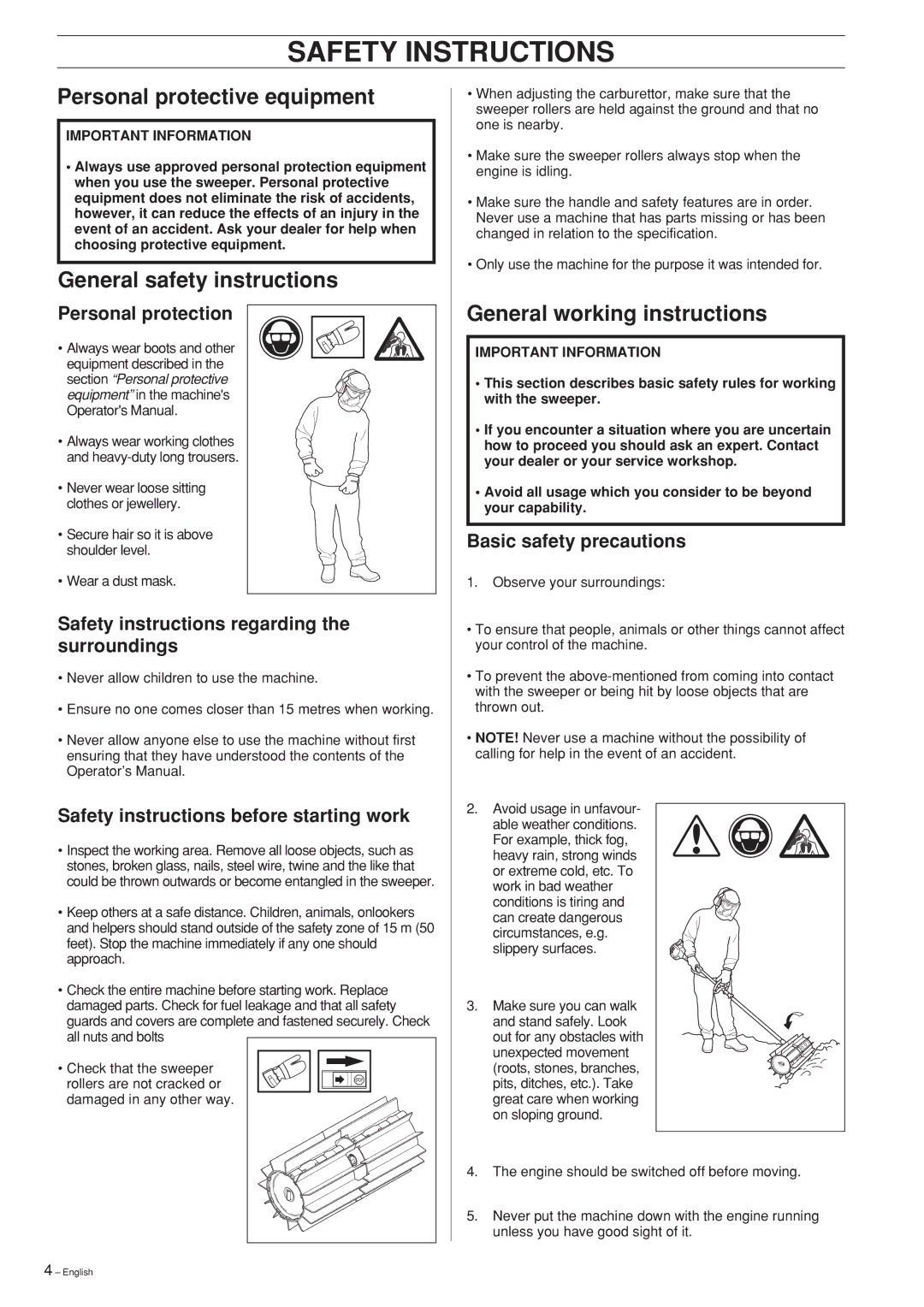 Husqvarna SR600 manuel dutilisation Safety Instructions, Personal protective equipment, General safety instructions 