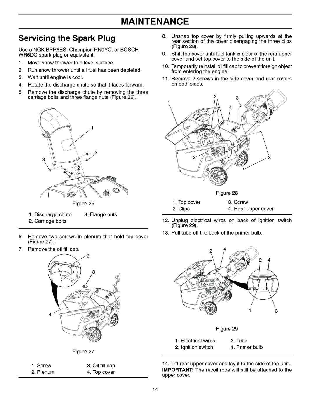 Husqvarna ST 121E/96183000100 owner manual Servicing the Spark Plug 