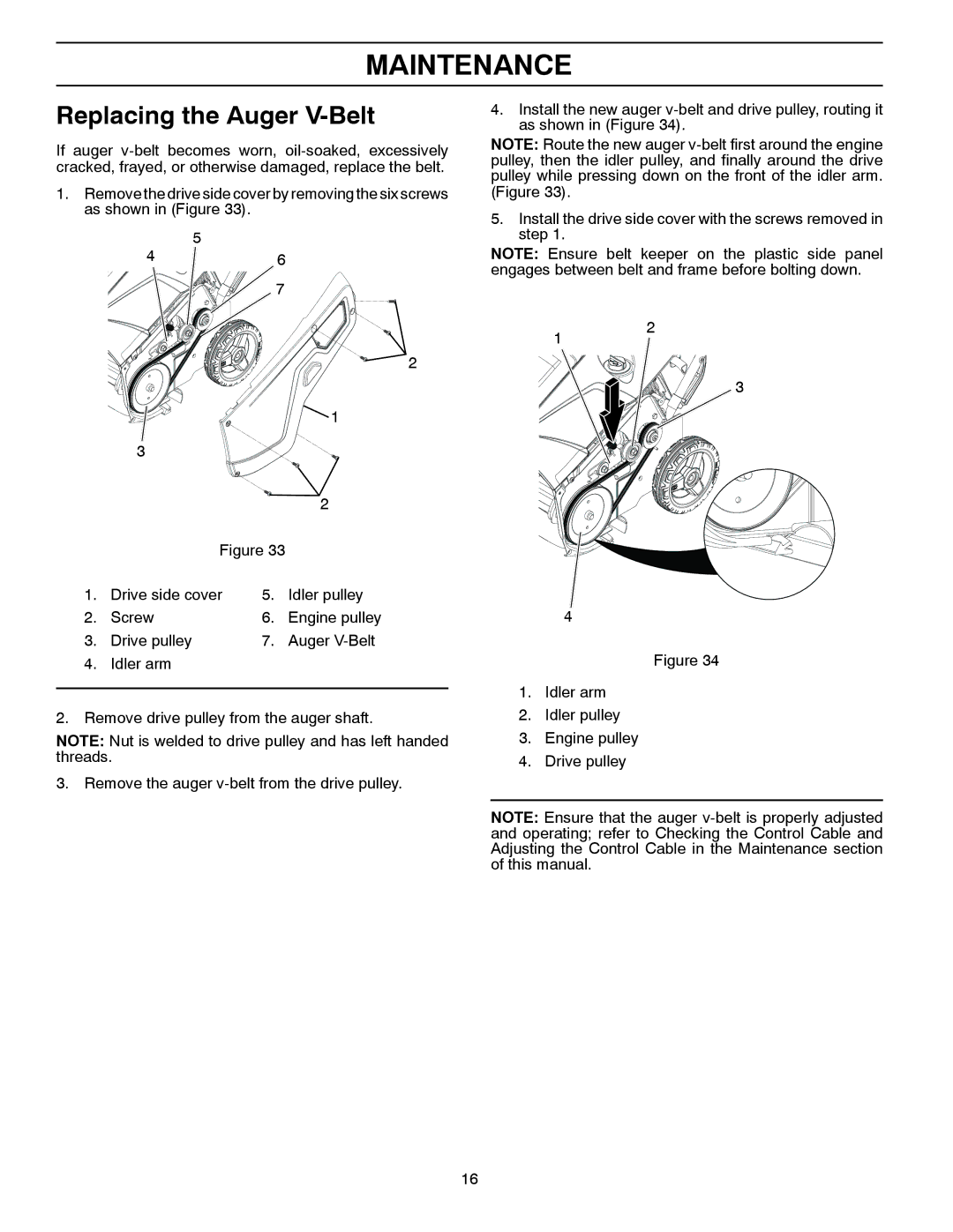 Husqvarna ST 121E/96183000100 owner manual Replacing the Auger V-Belt 