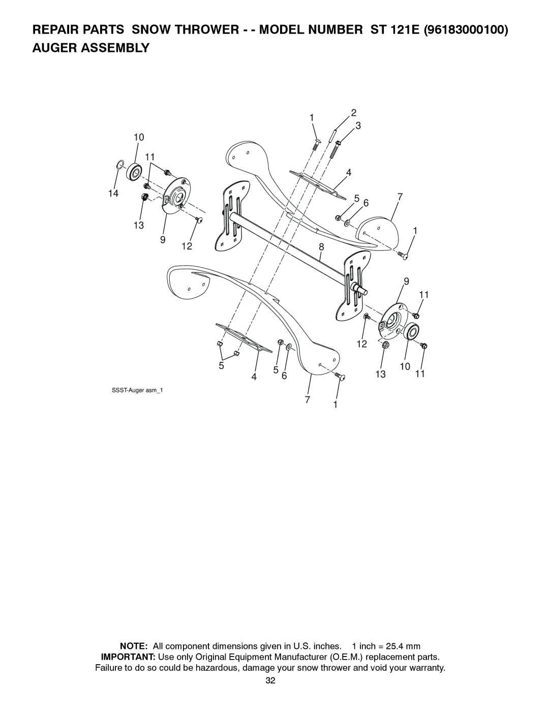 Husqvarna ST 121E/96183000100 owner manual SSST-Auger asm1 