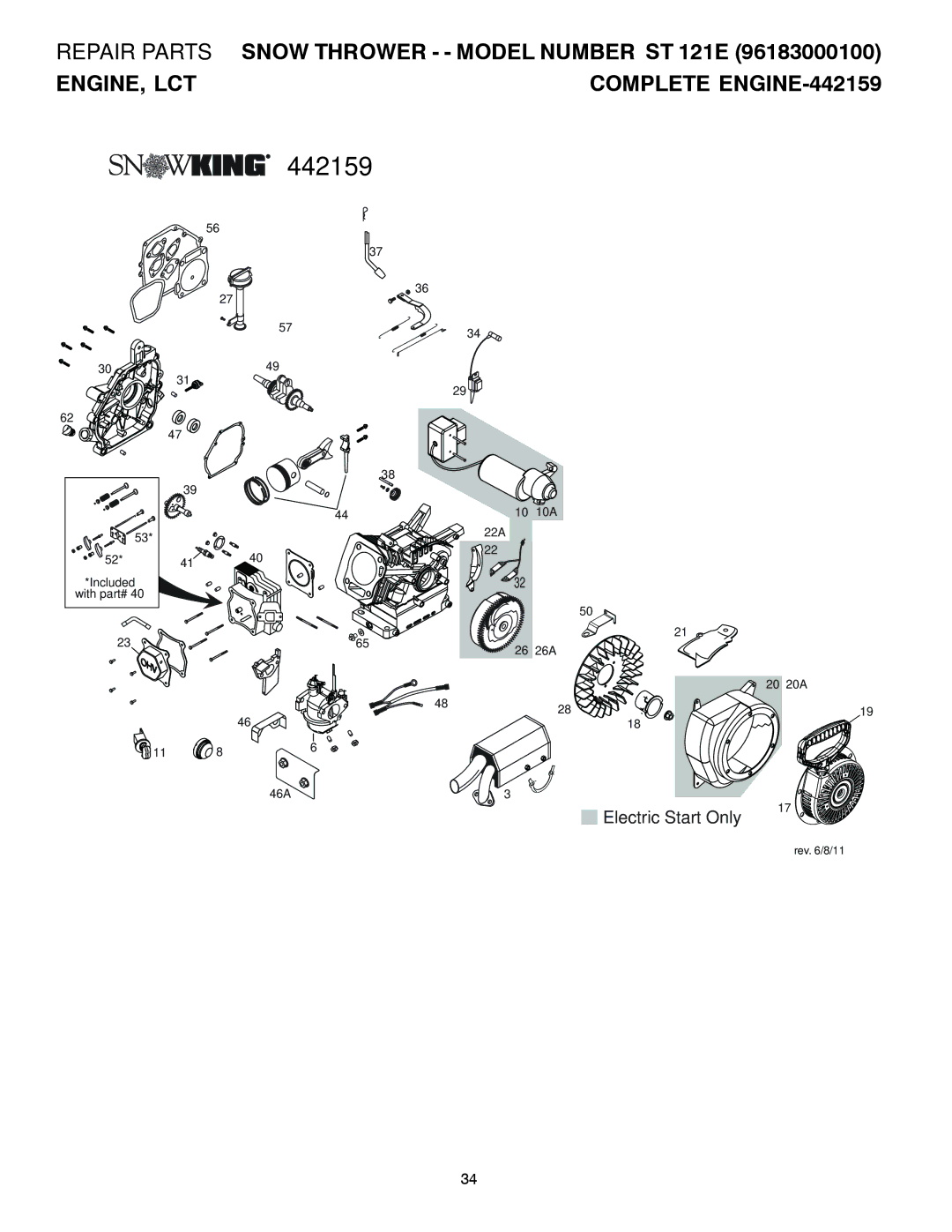 Husqvarna ST 121E/96183000100 owner manual Engine, Lct 