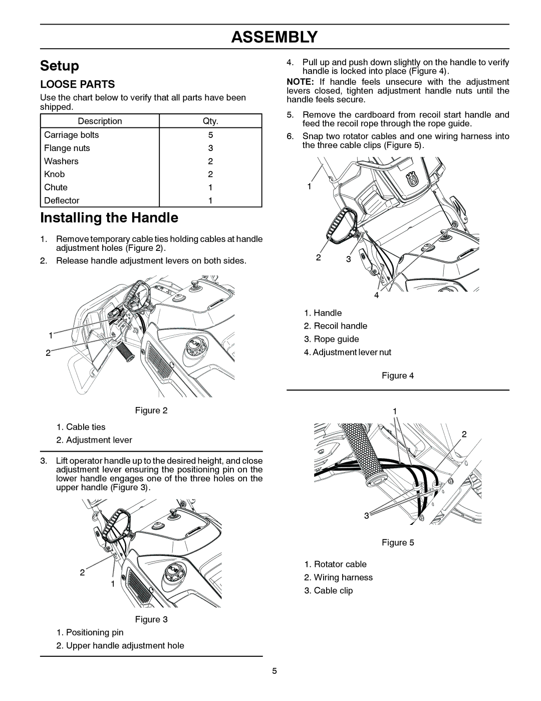 Husqvarna ST 121E/96183000100 owner manual Assembly, Setup, Installing the Handle 