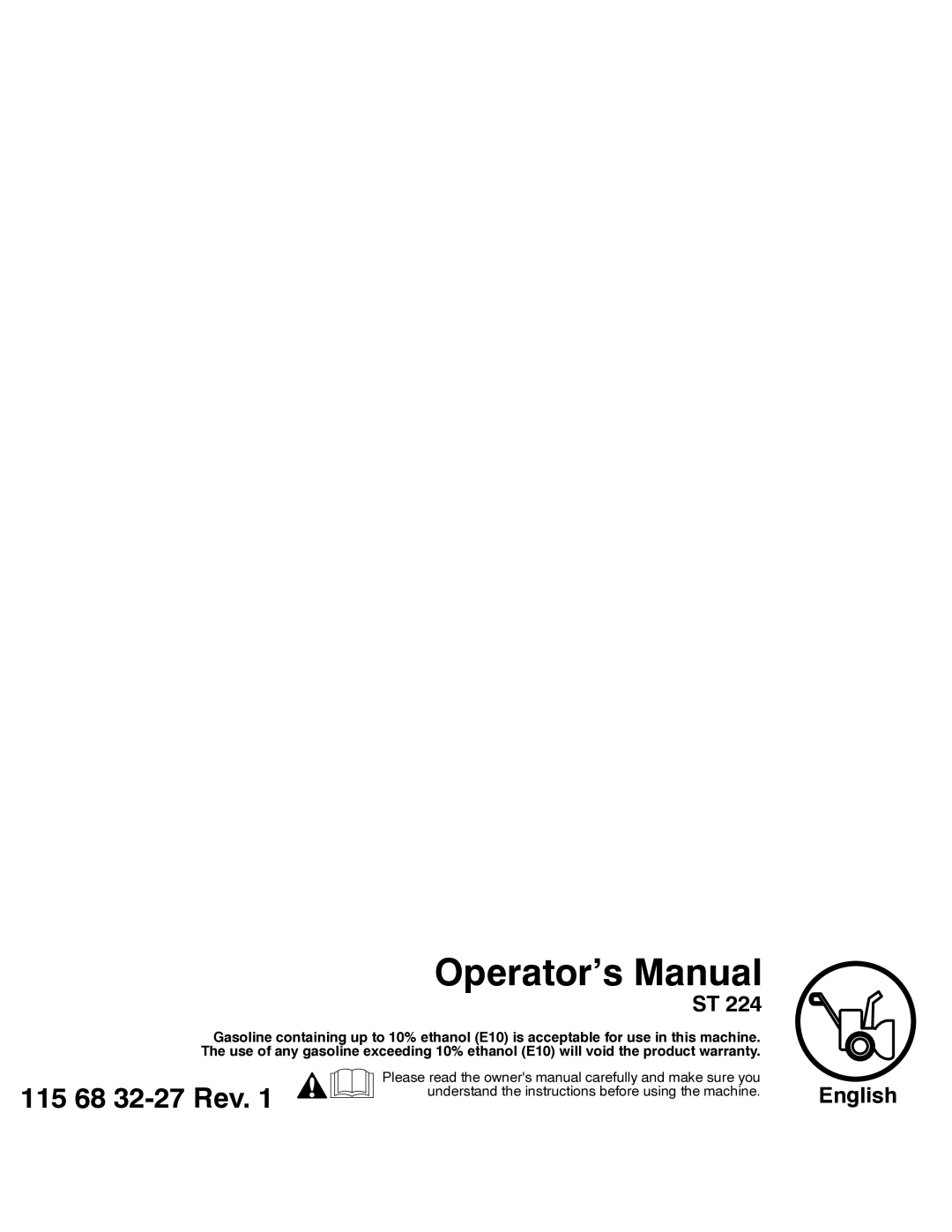 Husqvarna ST 224 warranty Operator’s Manual 