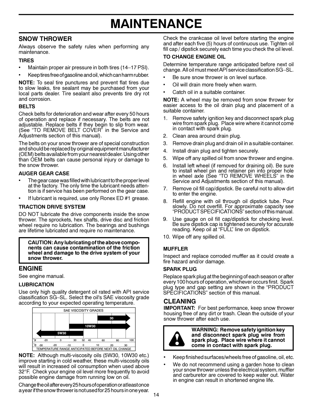 Husqvarna ST 224 warranty Snow Thrower, Engine, Cleaning 