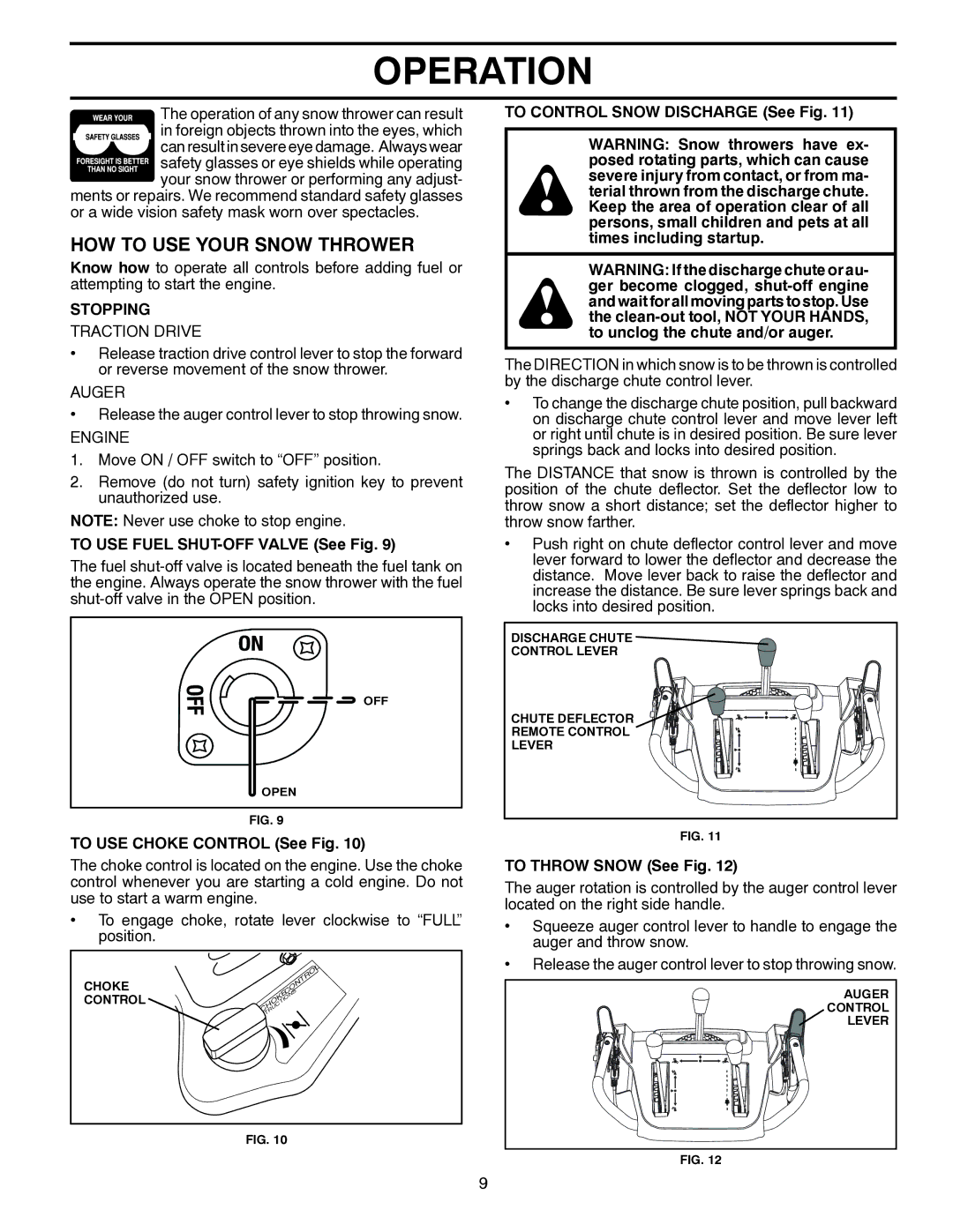 Husqvarna ST 224 warranty HOW to USE Your Snow Thrower, Stopping 