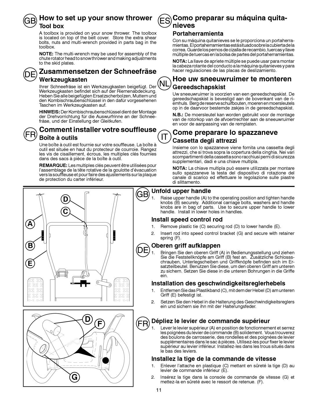 Husqvarna ST 268EP How to set up your snow thrower, Zusammensetzen der Schneefräse, Comment installer votre souffleuse 