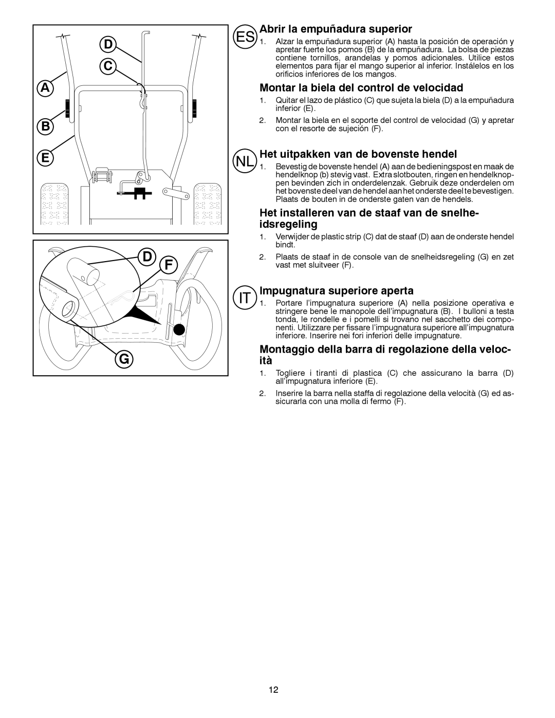 Husqvarna ST 268EP Abrir la empuñadura superior, Montar la biela del control de velocidad, Impugnatura superiore aperta 